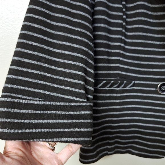 Cynthia Rowley Black Gray Stripe Office Work One Button Blazer Folded Longsleeve - Picture 5 of 9